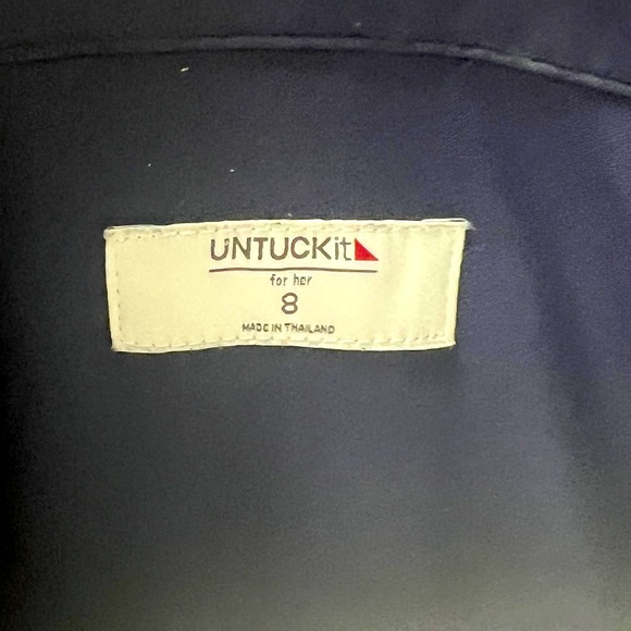 UNTUCKit brand womens shirt dress in navy blue button up and tie waist size 8 - Picture 6 of 8